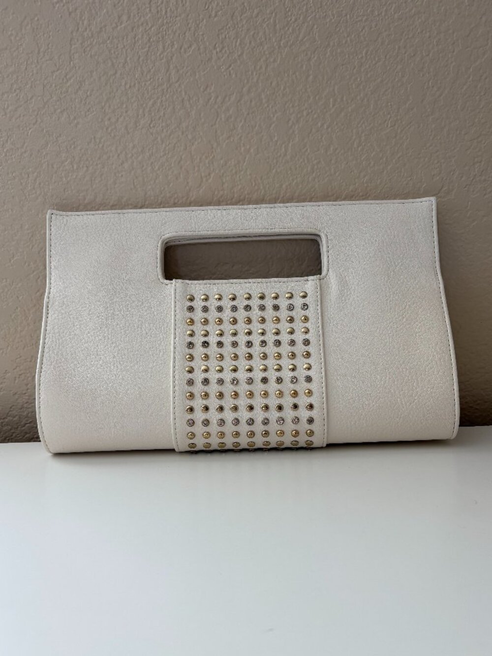 Cream Colored Rhinestone Clutch Evening Bag Wedding Bridal Formal Purse Studded